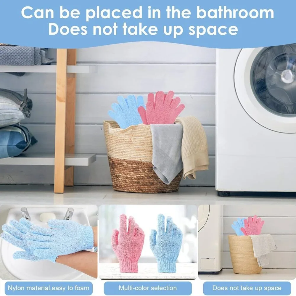 2 Pair Bath Gloves for Shower Natural Loofah Exfoliating Wash Gloves for Body an